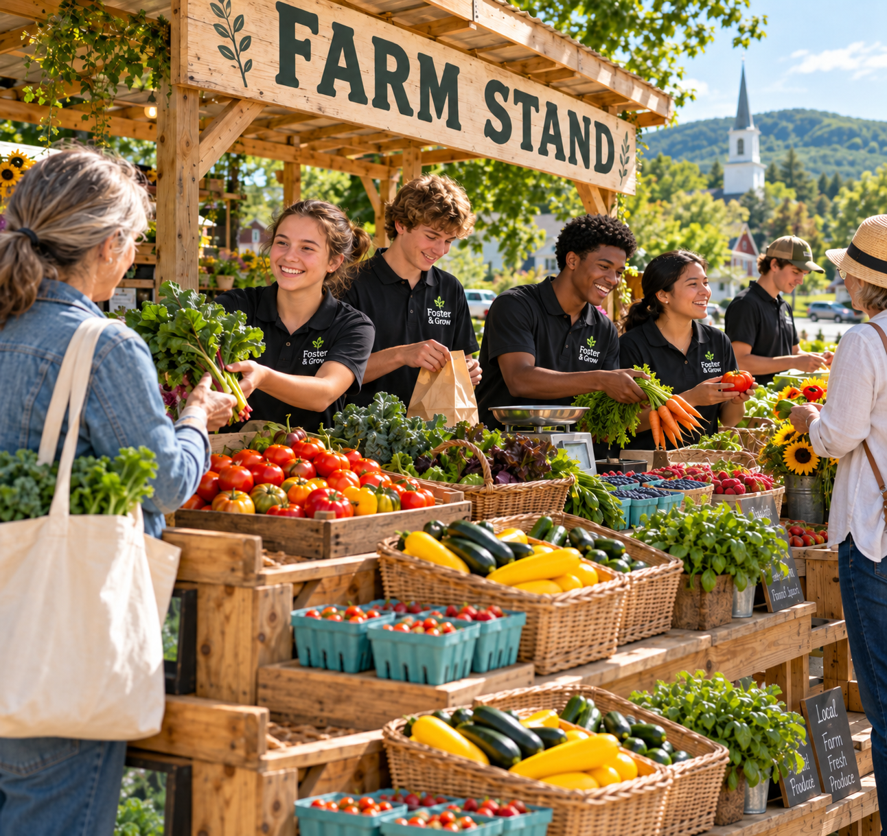 A conceptual fresh local produce farm stand serving community members